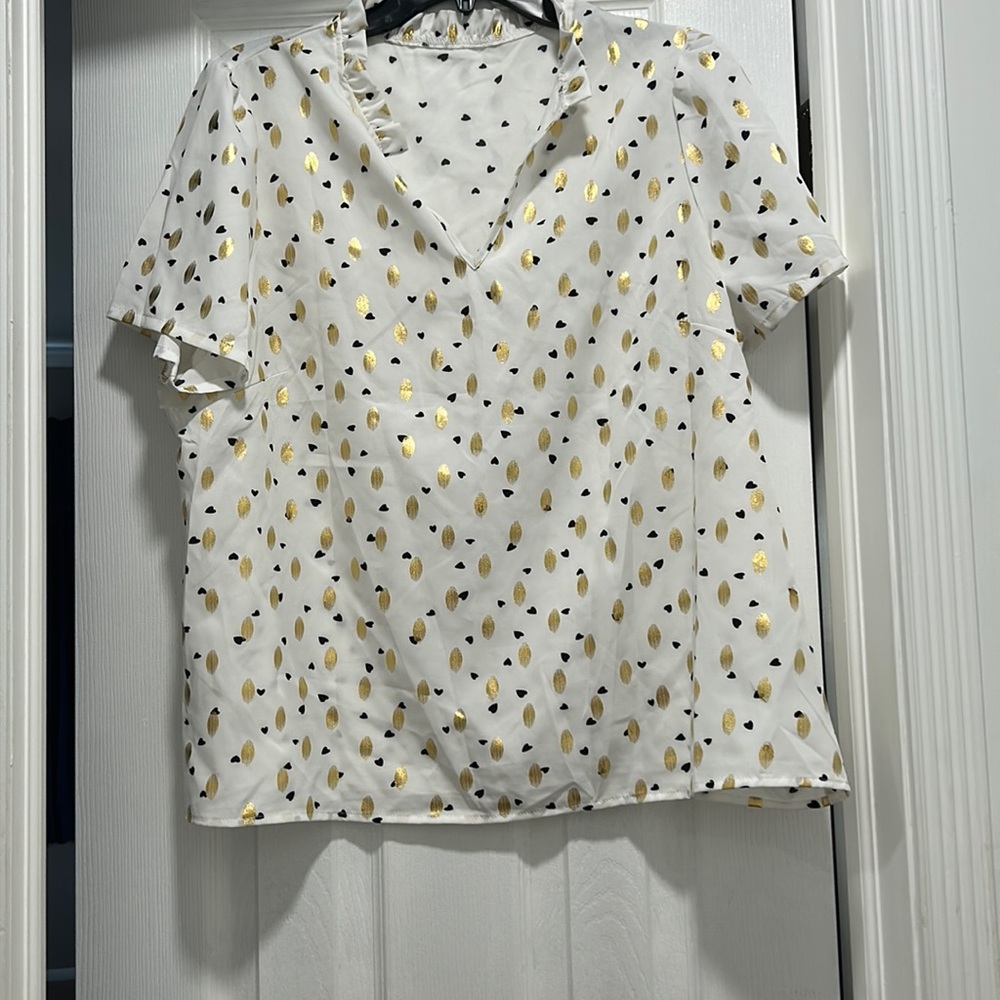 Shein 0XL gold and black polka dot top